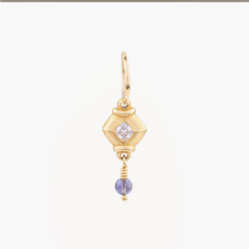 Lee Brevard Elegant 18kt Gold and Iolite Pendant Single Earring